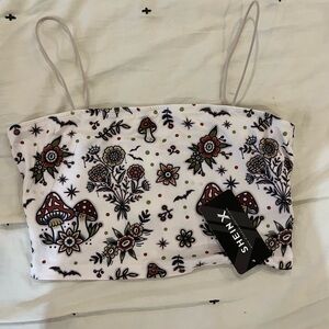 SHEIN X Cream Floral Crop Top